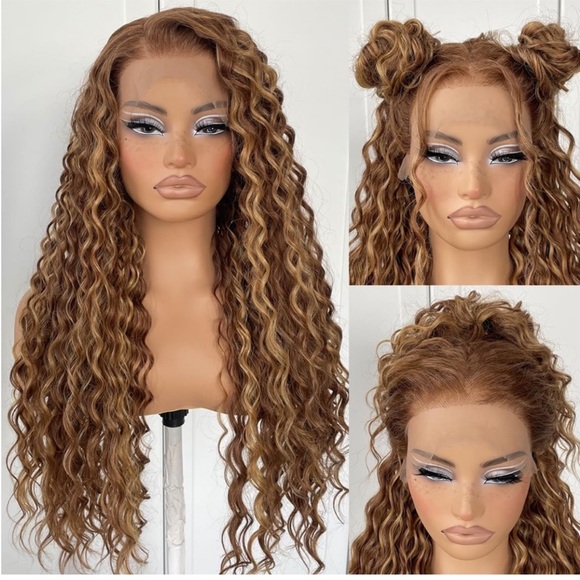 26” 13x6 HD Lace Front Wig Pre-Plucked Honey Blonde Glueless Curly Wig NEW